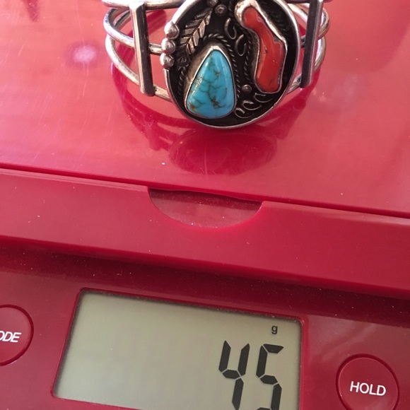 Navajo Sterling Turquoise Real Red  Coral Cuff - Picture 9 of 14